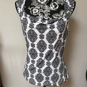 White House Black Market Fitted Black and White Tank Top